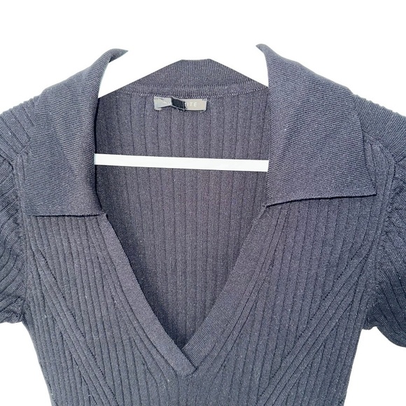 DYNAMITE BLACK RIBBED MAXI DRESS WITH V-NECK, COLLAR & SIDE SLIT | SIZE SMALL - Picture 4 of 15